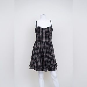 Plaid Vintage Dress Spaghetti Strap Dress Black Tones